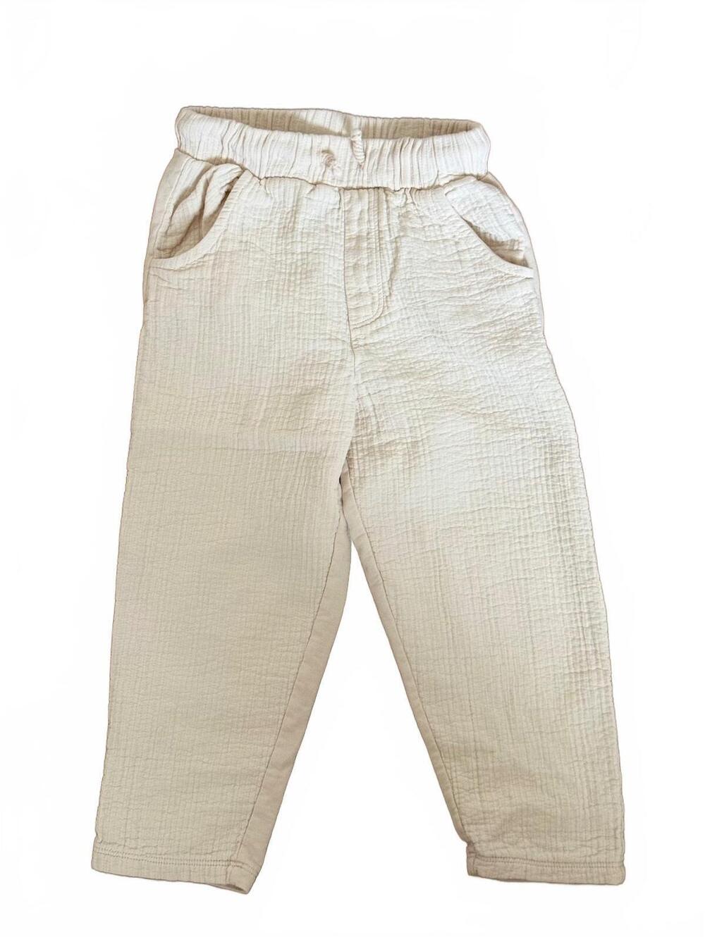 ZARA Kids 4Y Cream Textured Gauze Pull-On Pants Neutral Minimalist